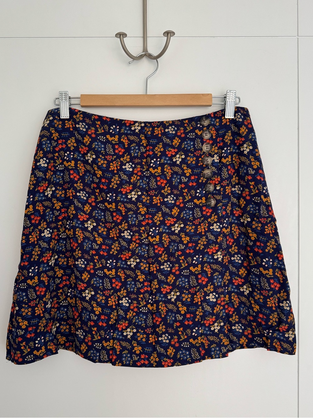 Madewell Floral Navy Button-Detail A-Line Skirt size 8
